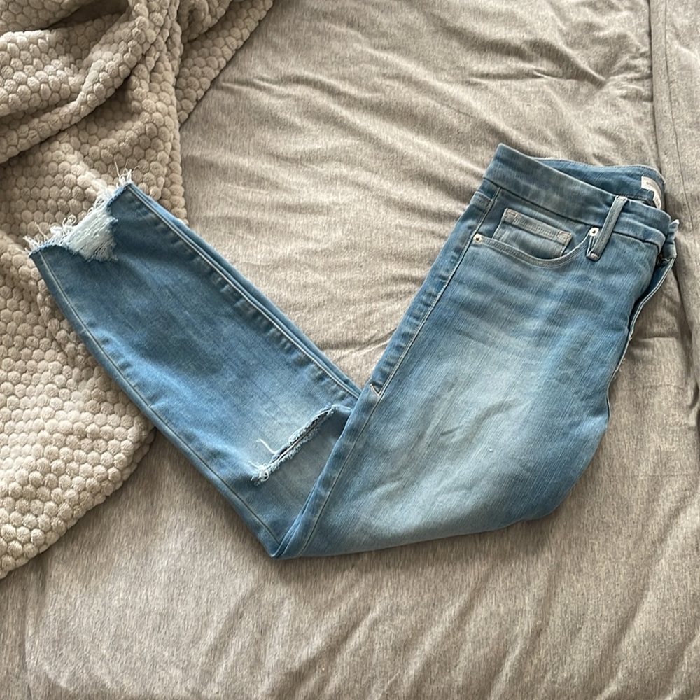 Good American Ripped Cropped Skinny Jeans - Light Wash Blue (4 / 27)